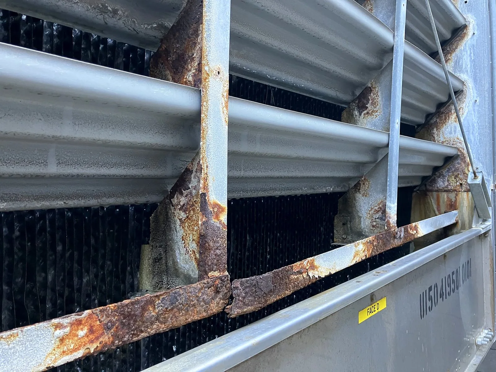 Corroded cooling tower louver supports