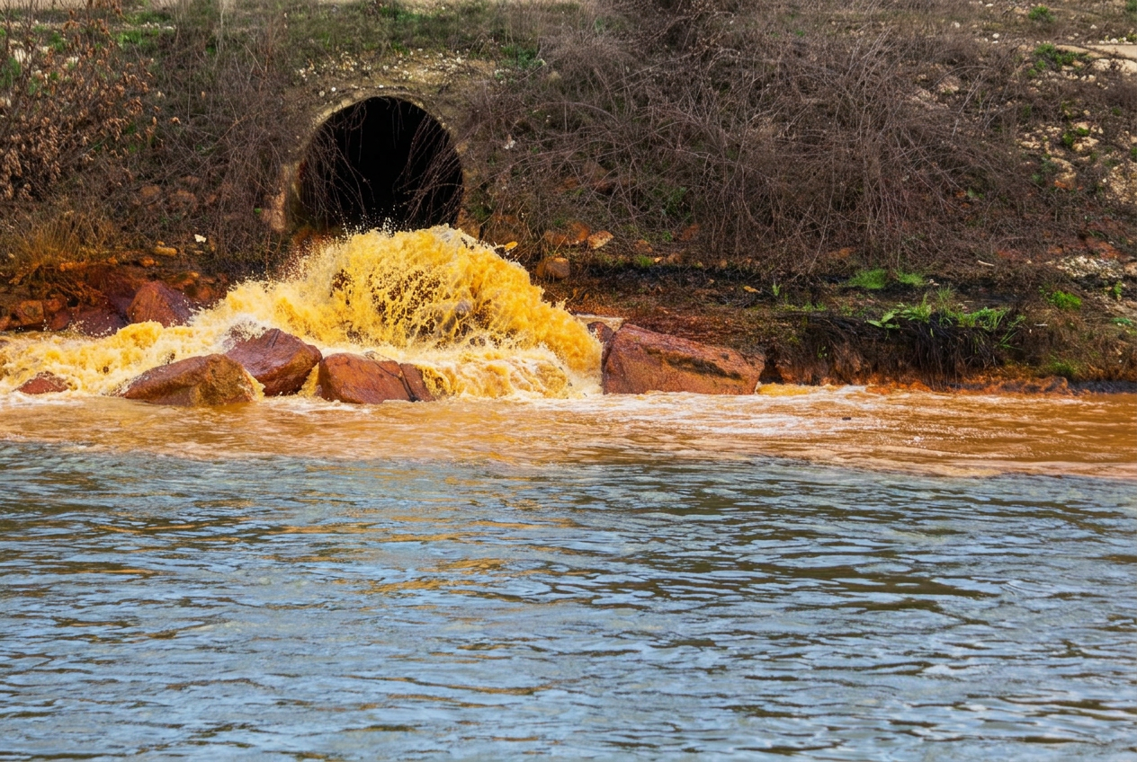 Industrial discharge entering a surface water body